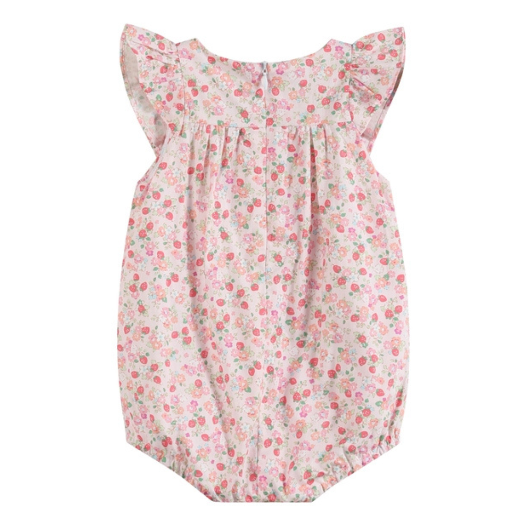 Floral Strawberry Smocked Flutter Romper