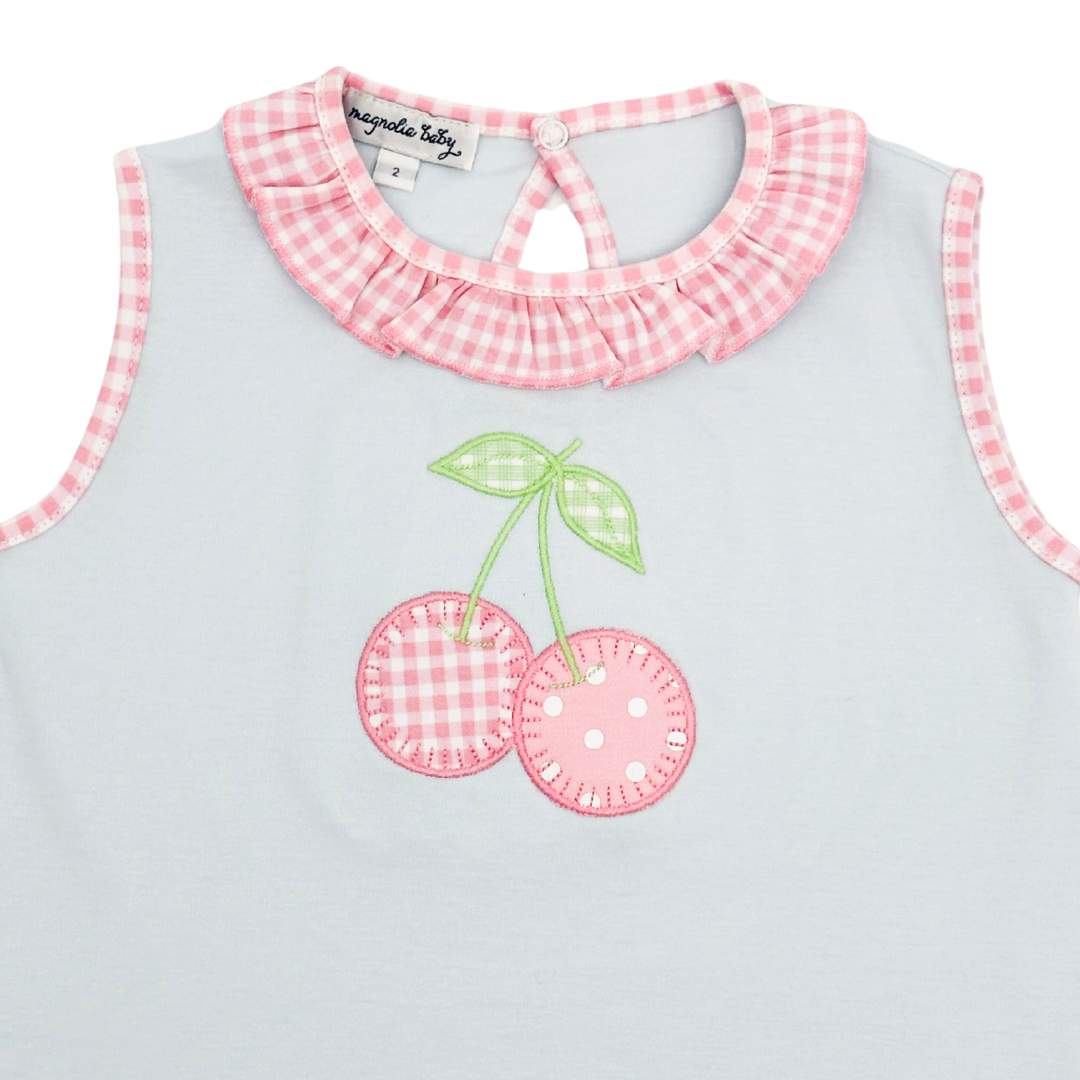 Sweet Cherry Applique Pink Ruffle Short Set