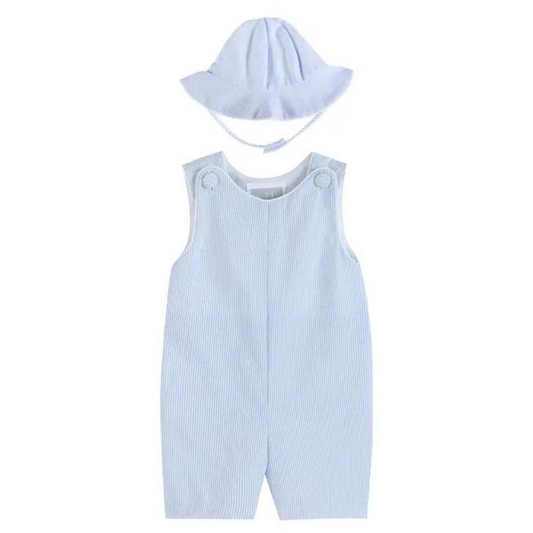 Light Blue Seersucker Romper and Sunhat