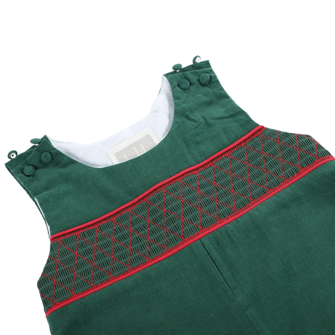 Green Christmas Smocked Overalls