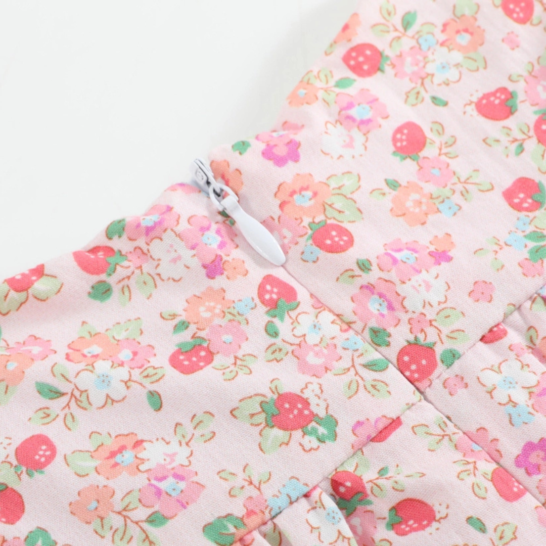Floral Strawberry Smocked Flutter Romper