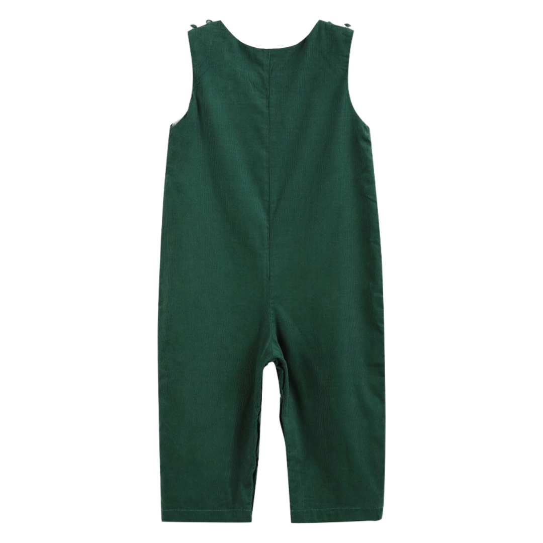 Green Christmas Smocked Overalls