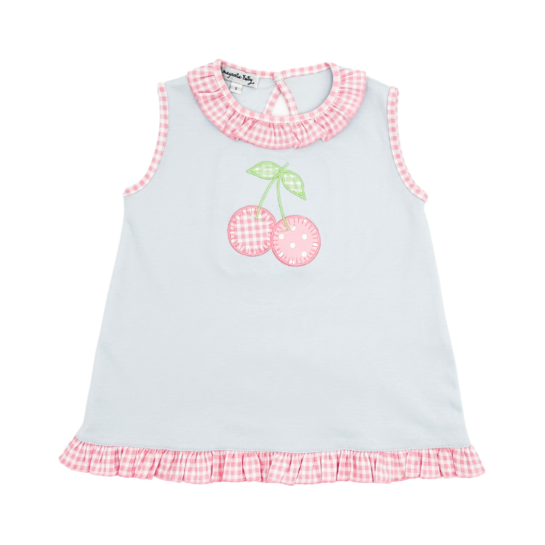 Sweet Cherry Applique Pink Ruffle Short Set