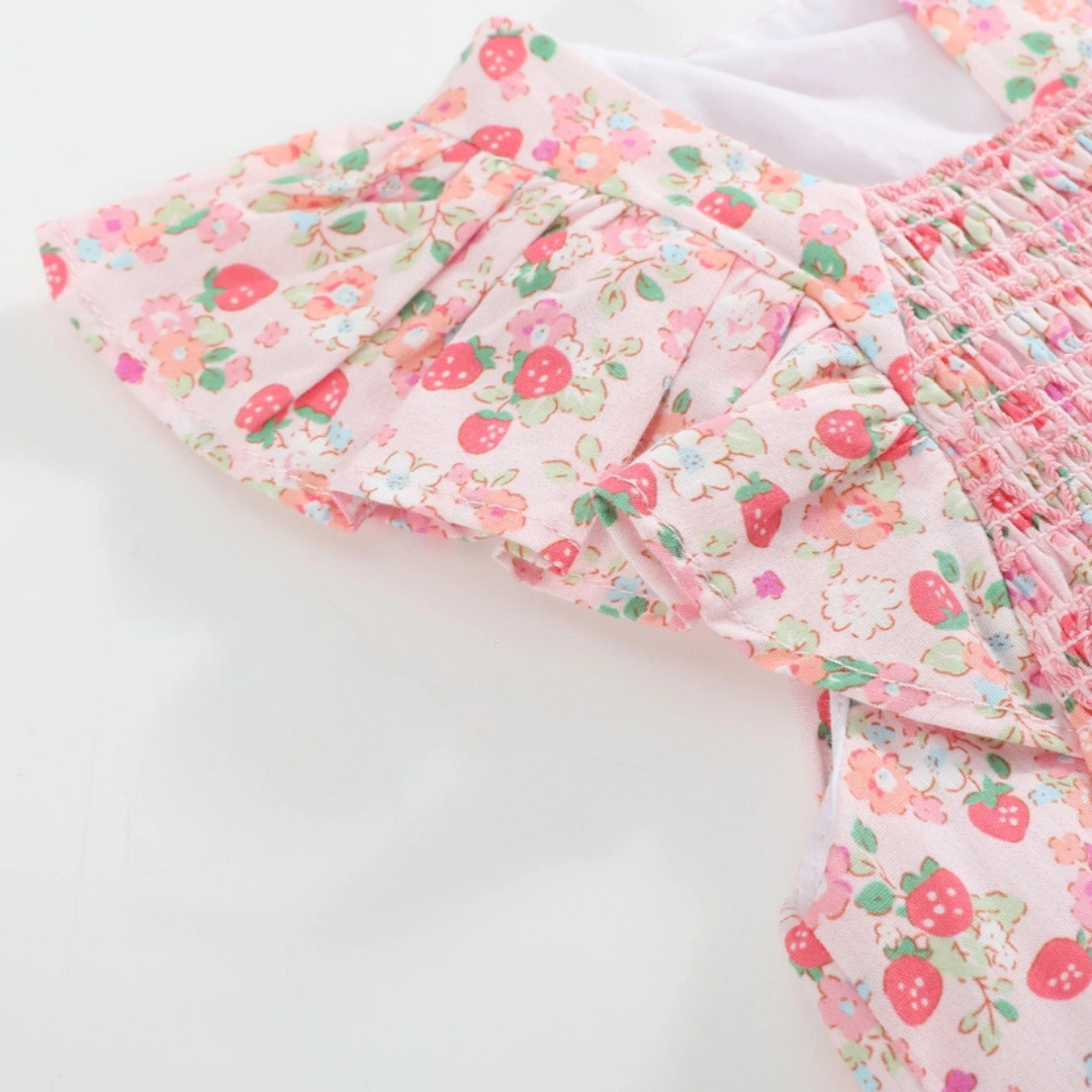 Floral Strawberry Smocked Flutter Romper