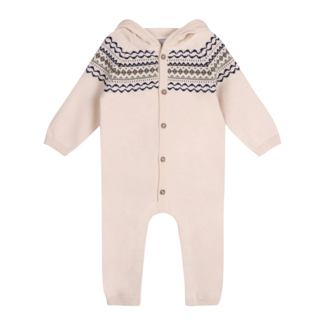 Fair Isle Jacquard Sweater Knit Baby Hooded Jumpsuit