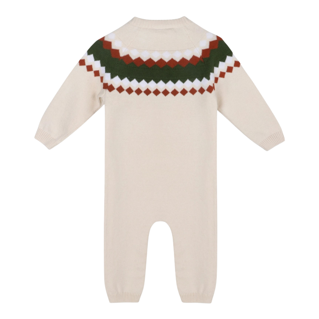 Fair Isle Jacquard Sweater Knit Baby Jumpsuit