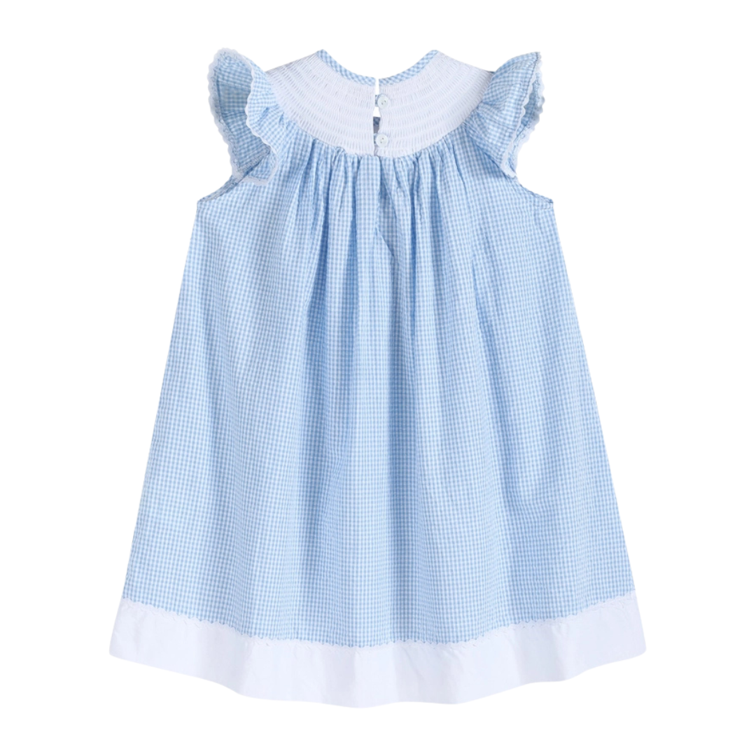 Blue Gingham Bunny Smocked Bishop Dress