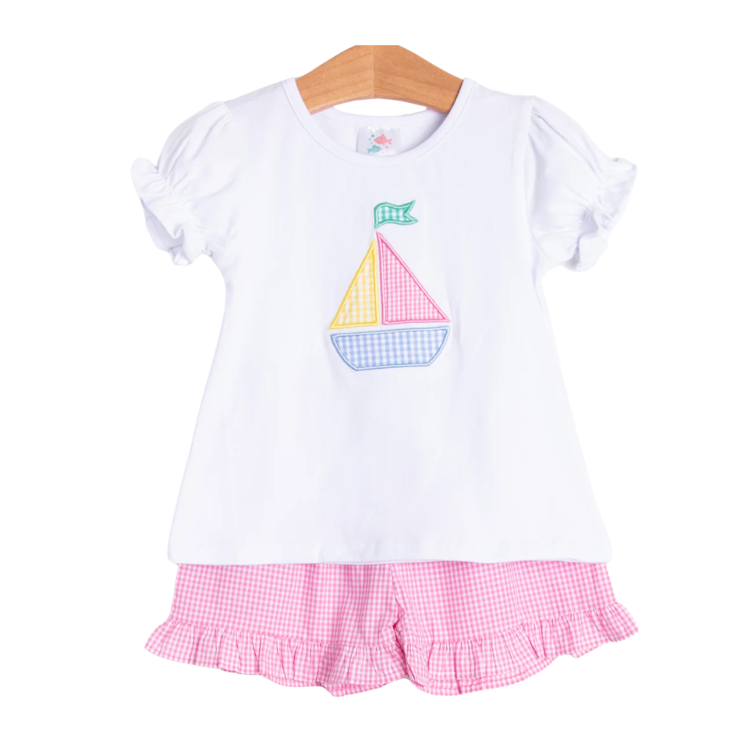 Blue Sky Breeze Applique Ruffle Short Set