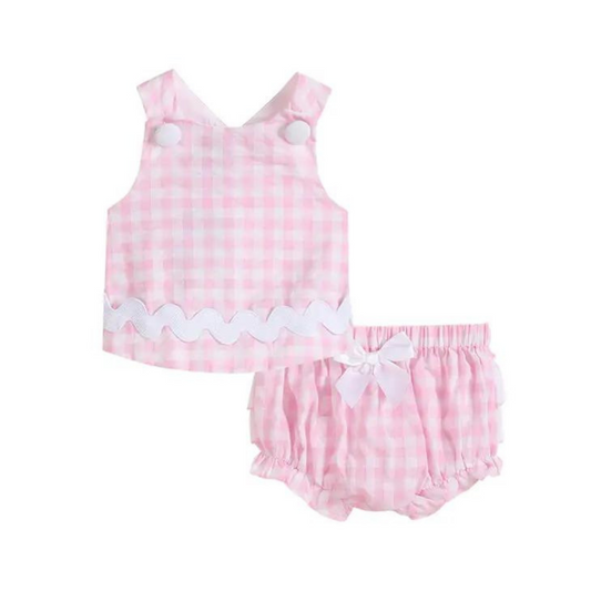 Pink Gingham Top and Ruffle Bloomer Set
