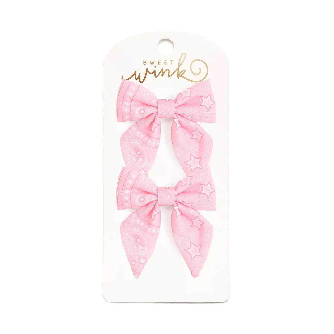 Pink Bandana Western Bow Clip Set