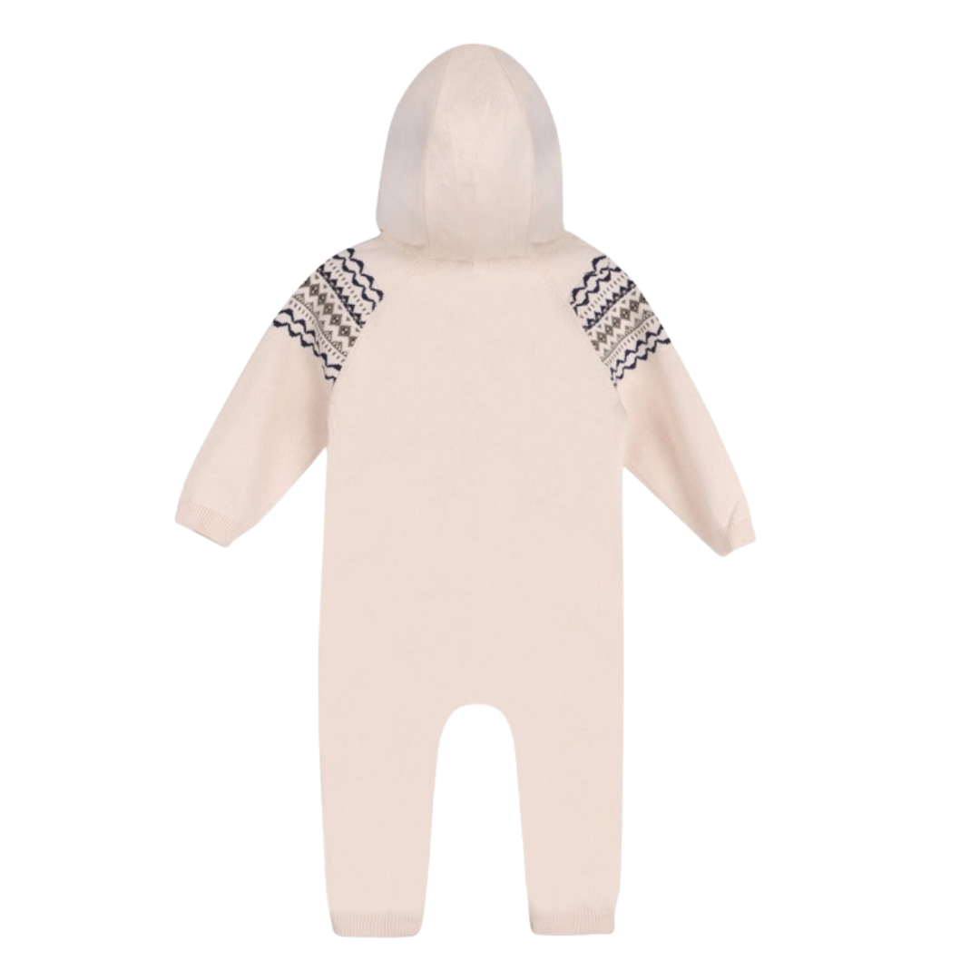 Fair Isle Jacquard Sweater Knit Baby Hooded Jumpsuit