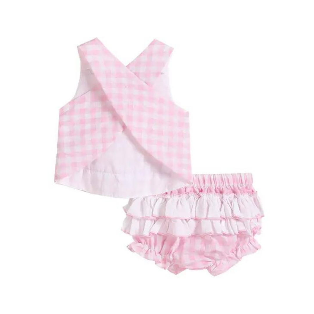 Pink Gingham Top and Ruffle Bloomer Set
