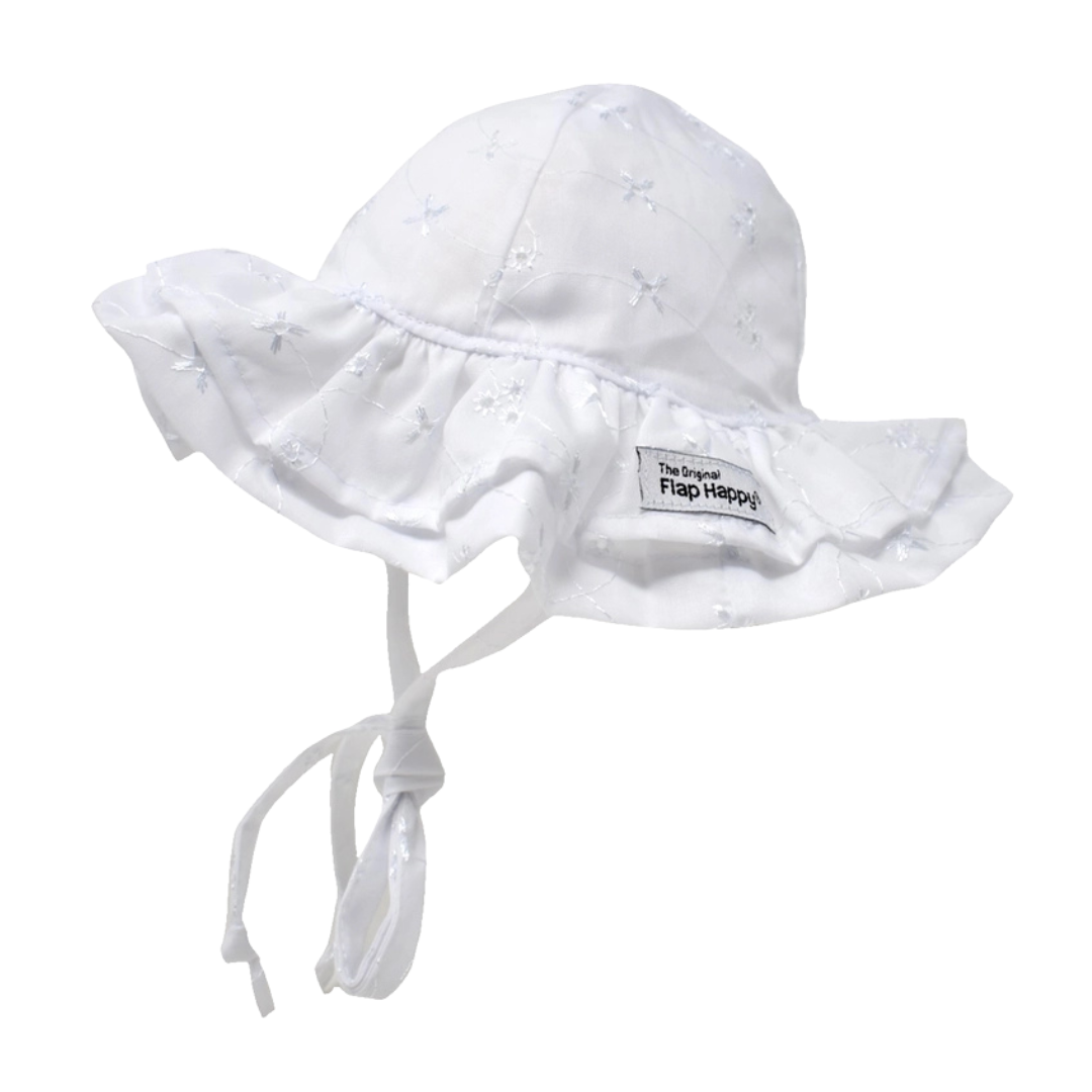 White Eyelet Double Ruffle Sun Hat