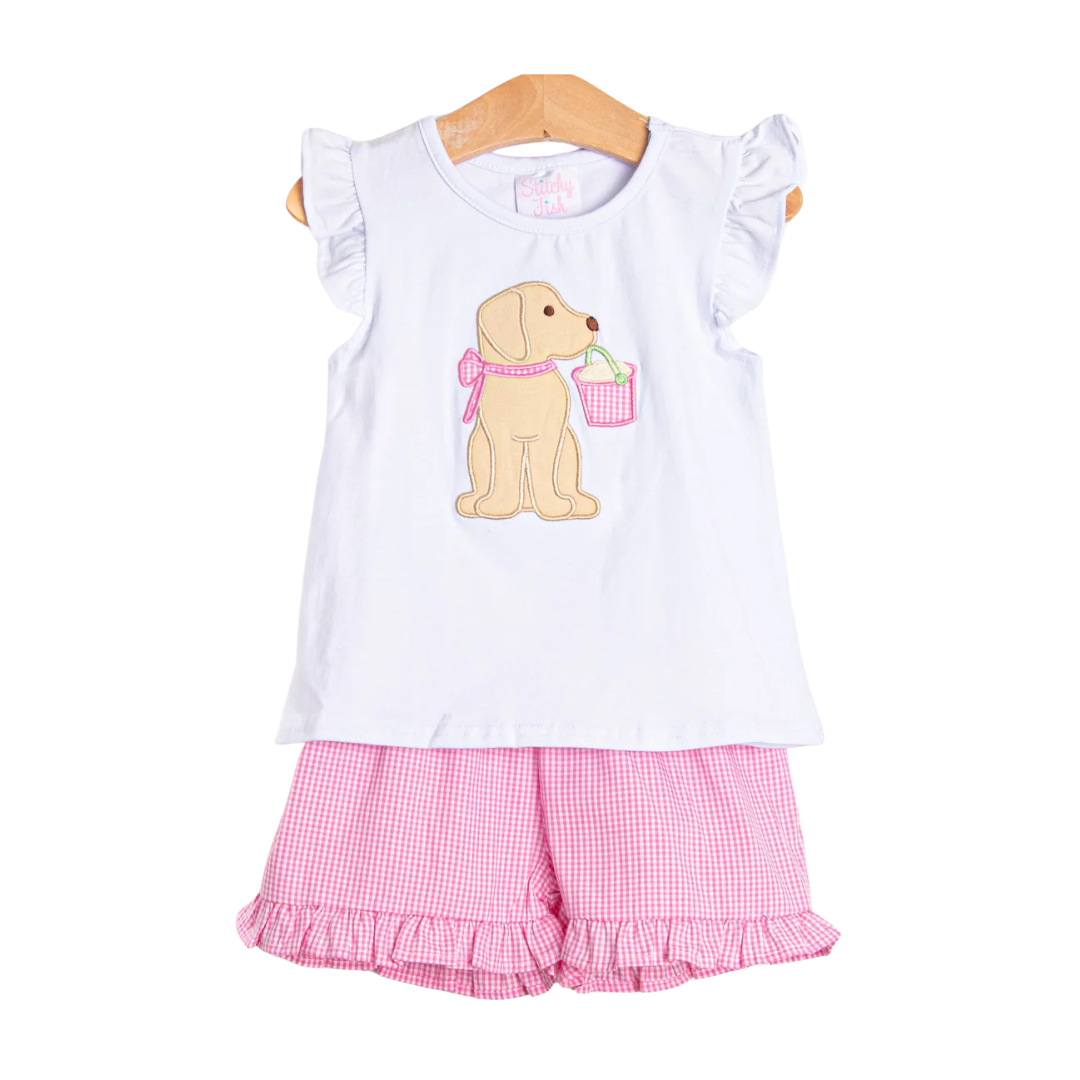 Pups and Pails Applique Ruffle Short Set
