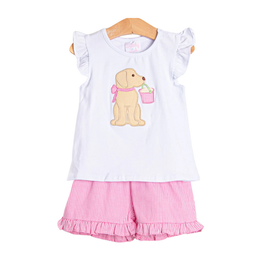Pups and Pails Applique Ruffle Short Set