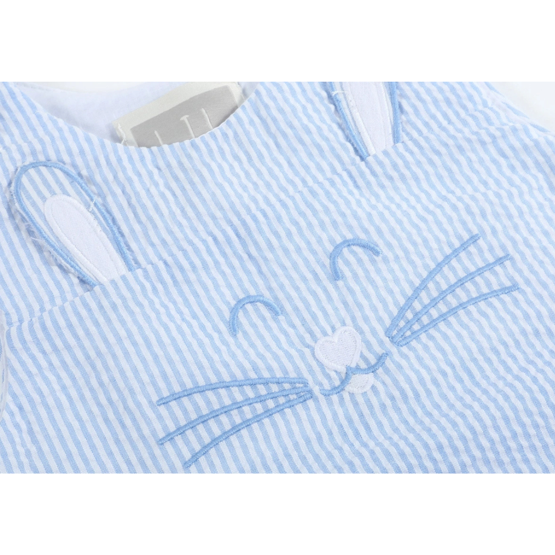 Blue Seersucker Bunny Face Shortalls