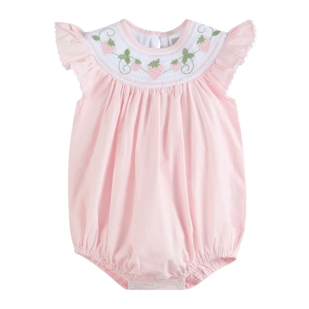 Pink Strawberry Vine Smocked Romper