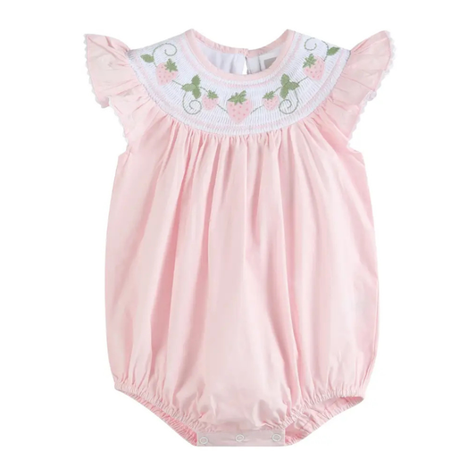 Pink Strawberry Vine Smocked Romper