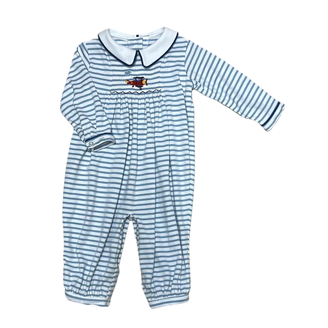 Airplane Hand Smocked Baby Boy Bubble
