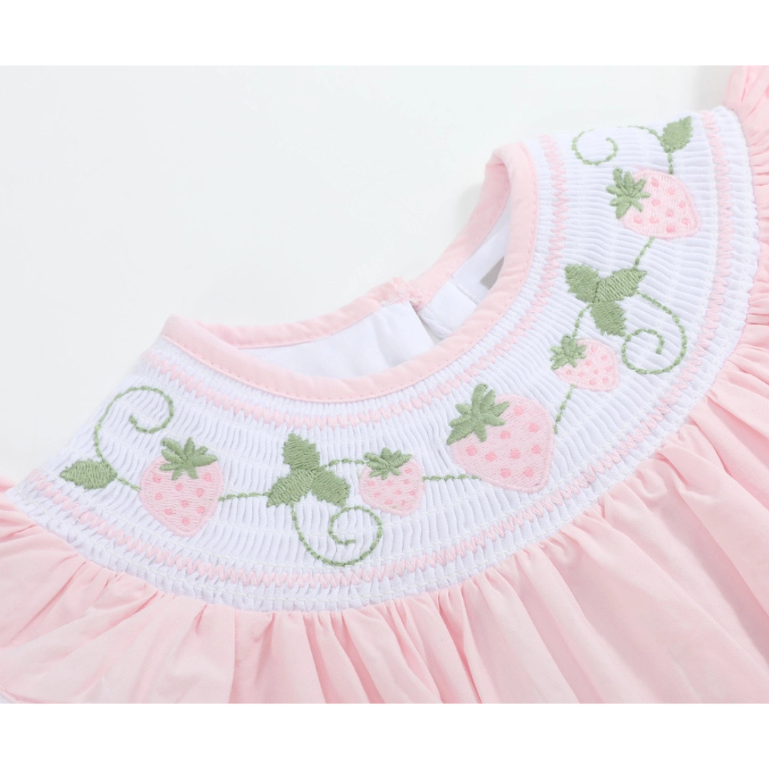 Pink Strawberry Vine Smocked Romper