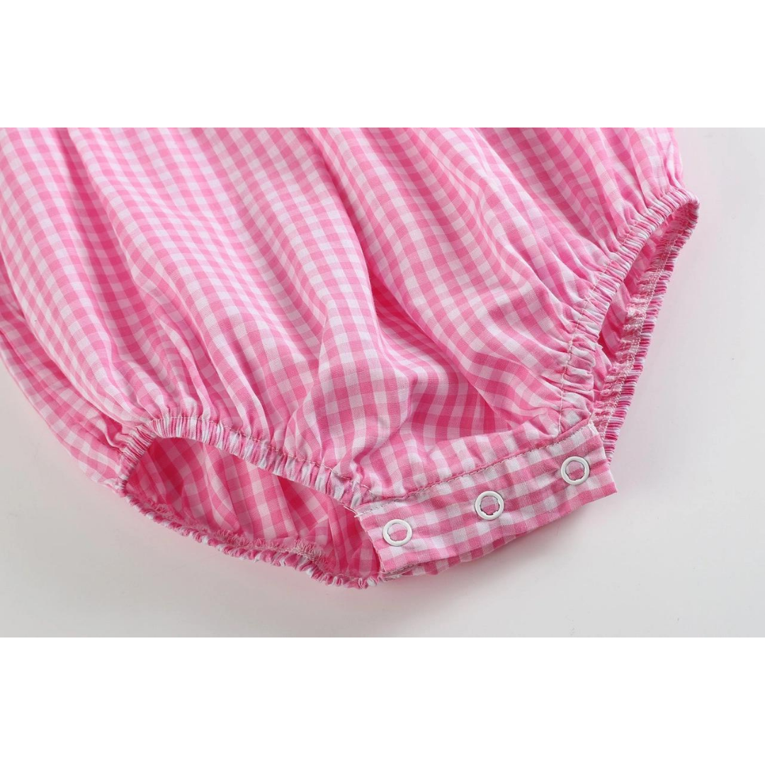 Pink Gingham Watermelon Collar Flutter Romper