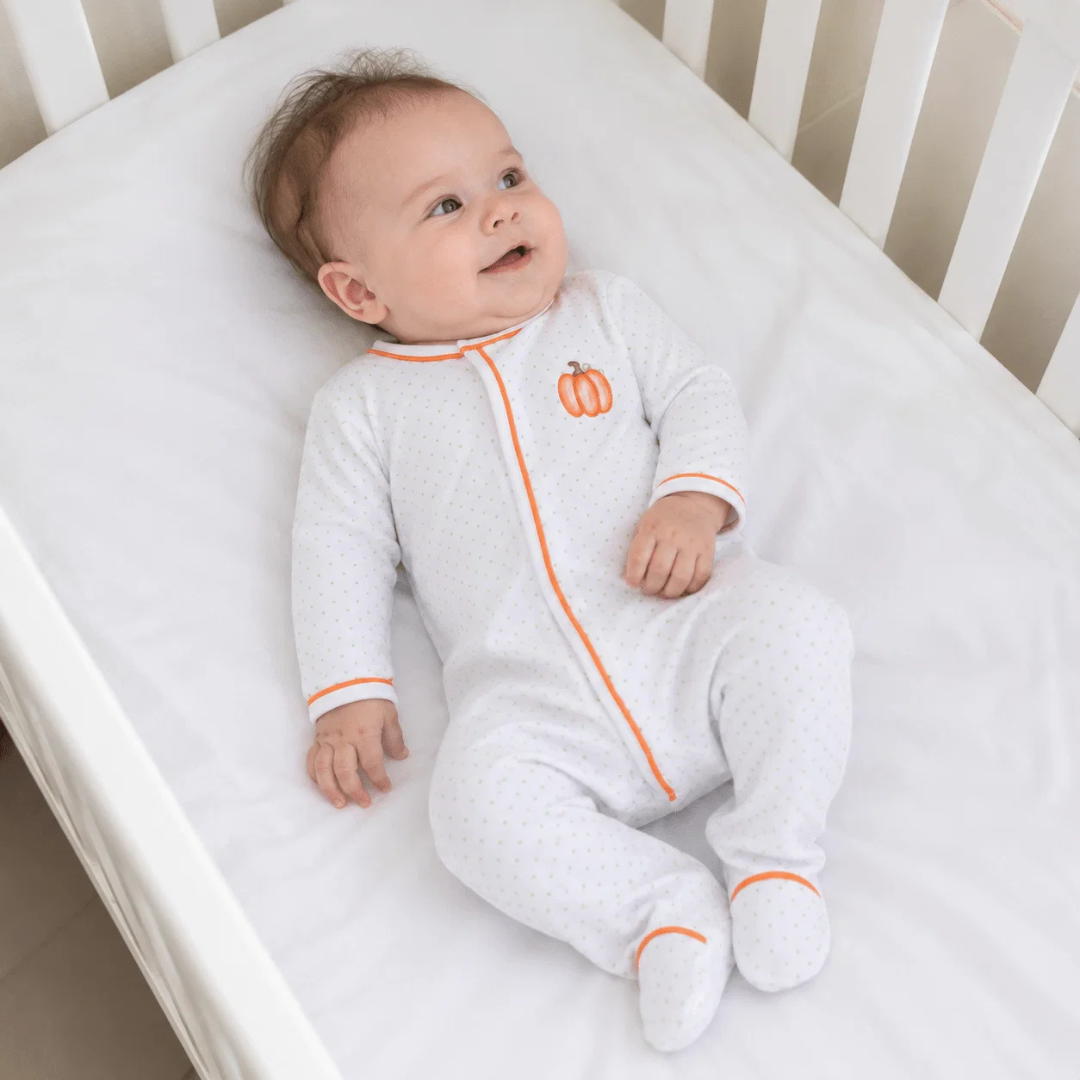 Baby Pumpkin Hand-Embroidered Footie