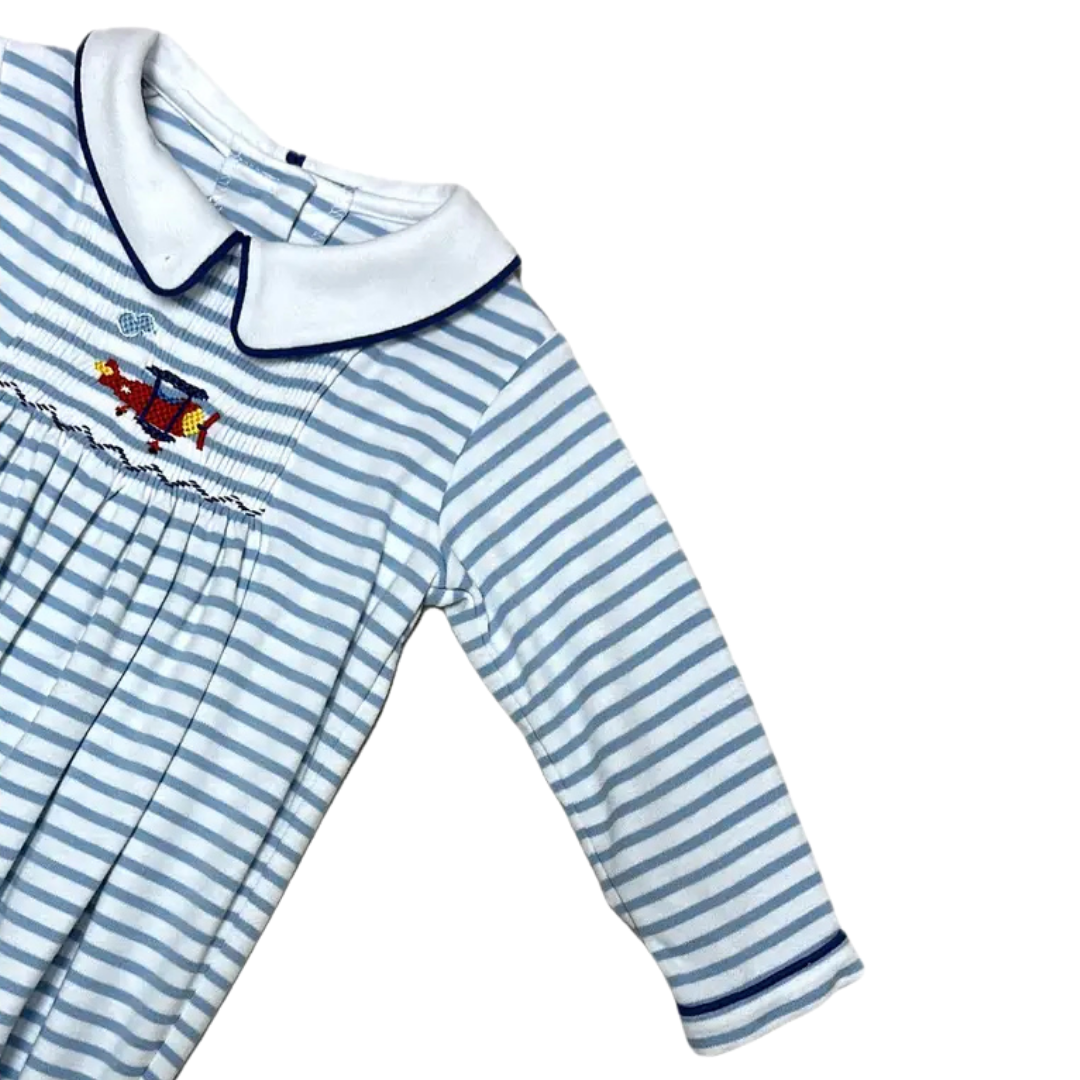 Airplane Hand Smocked Baby Boy Bubble