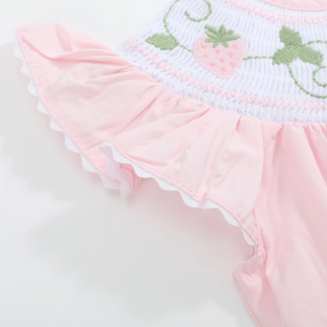 Pink Strawberry Vine Smocked Romper