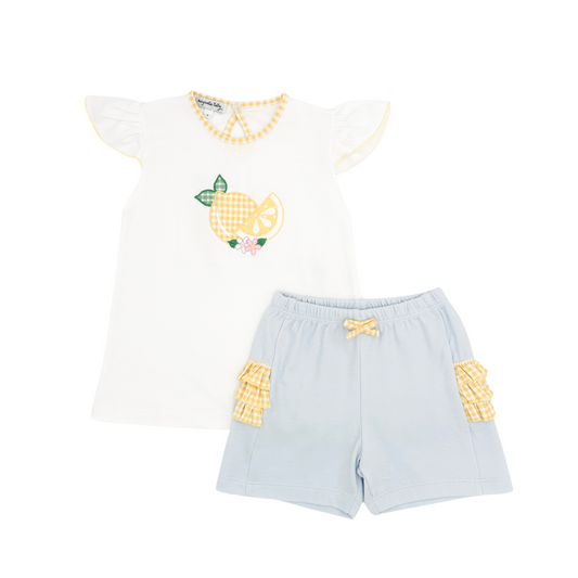 Lovely Lemons Applique Yellow Ruffle Short Set