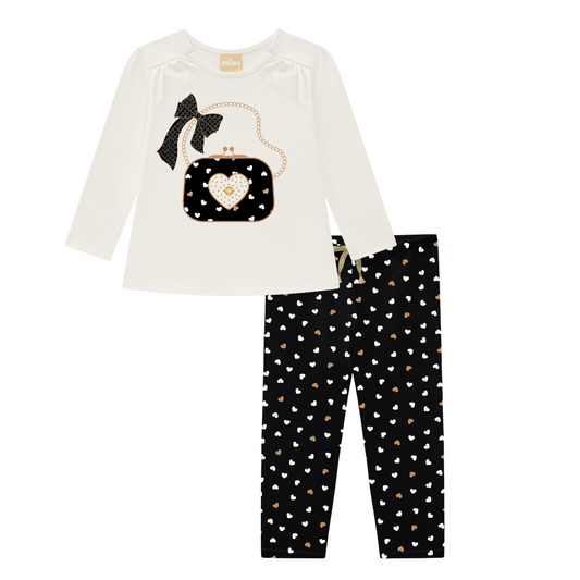 Black, Off-White and Gold Heart Pant Set
