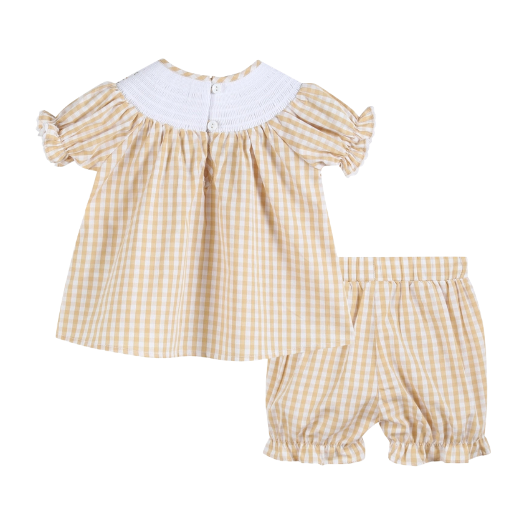 Light Brown Gingham Pumpkin Vine Dress and Bloomer Set