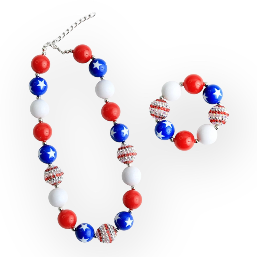 Red, White and Blue Beaded Necklace