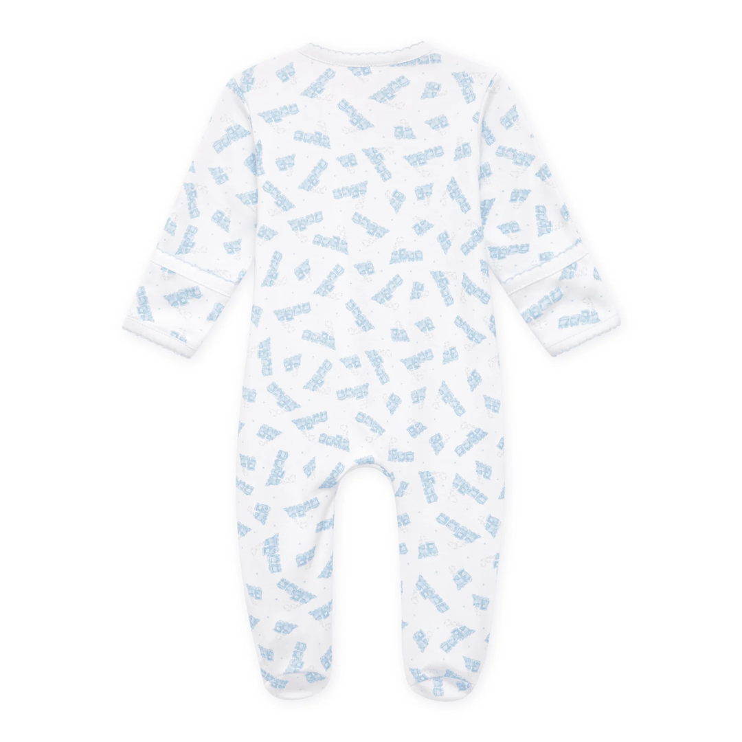 Choo Choo Train Light Blue Print Zip Footie
