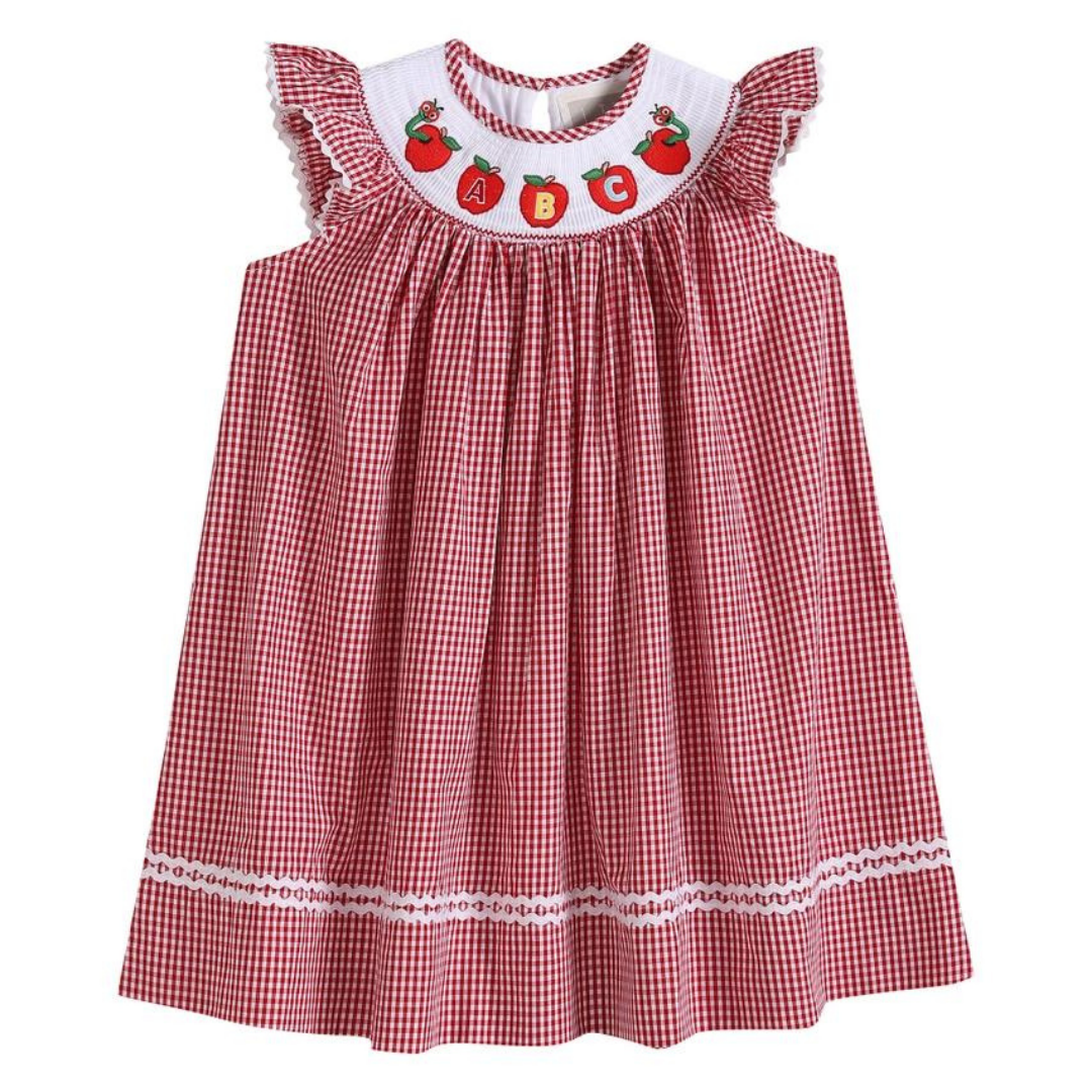 Red Gingham ABC Apple Smocked Bishop Dress