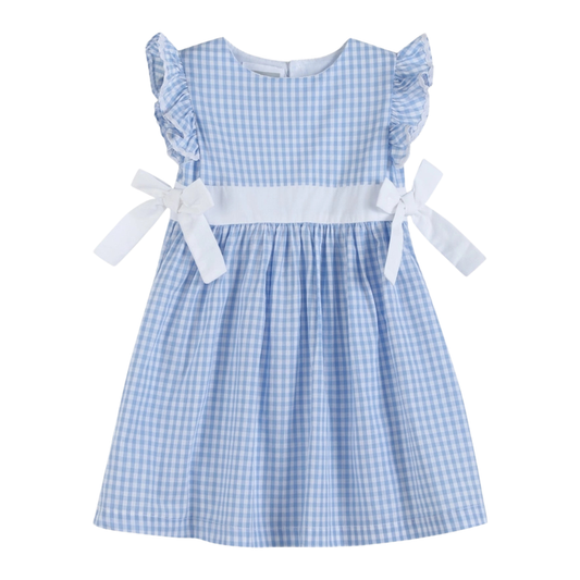 Light Blue Gingham Ruffle Bow Dress