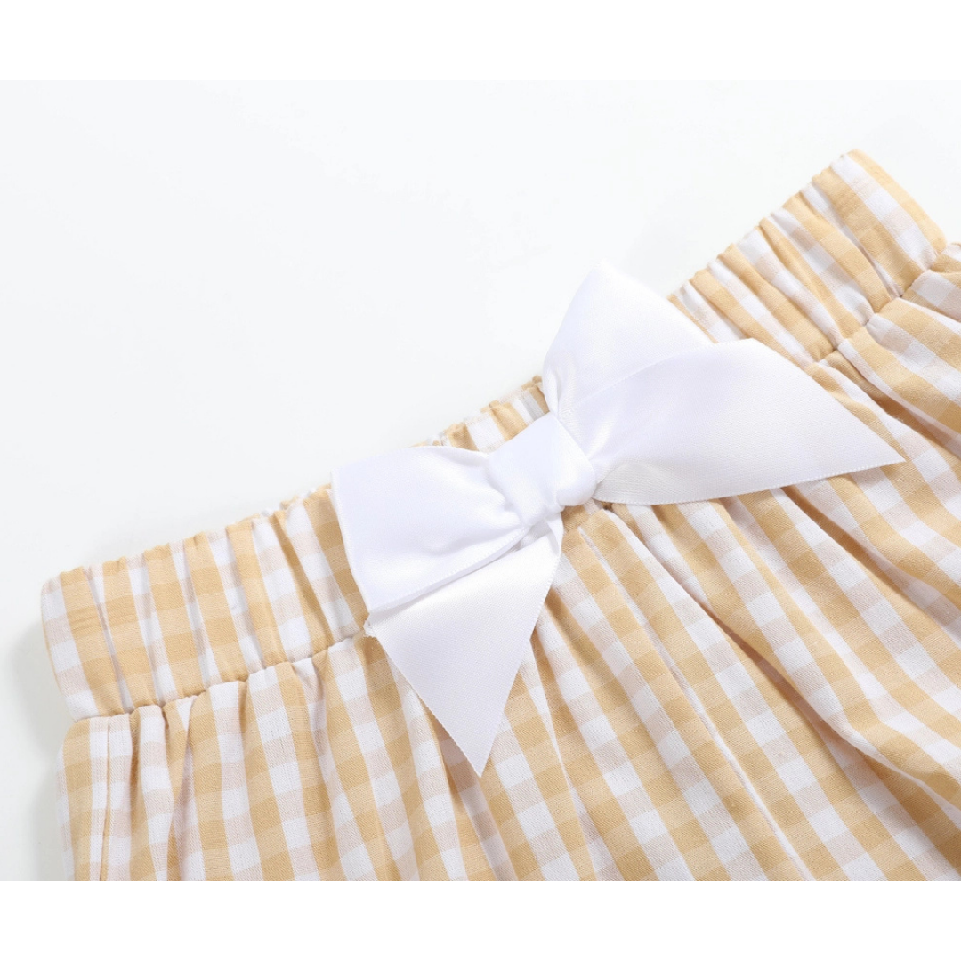 Light Brown Gingham Pumpkin Vine Dress and Bloomer Set