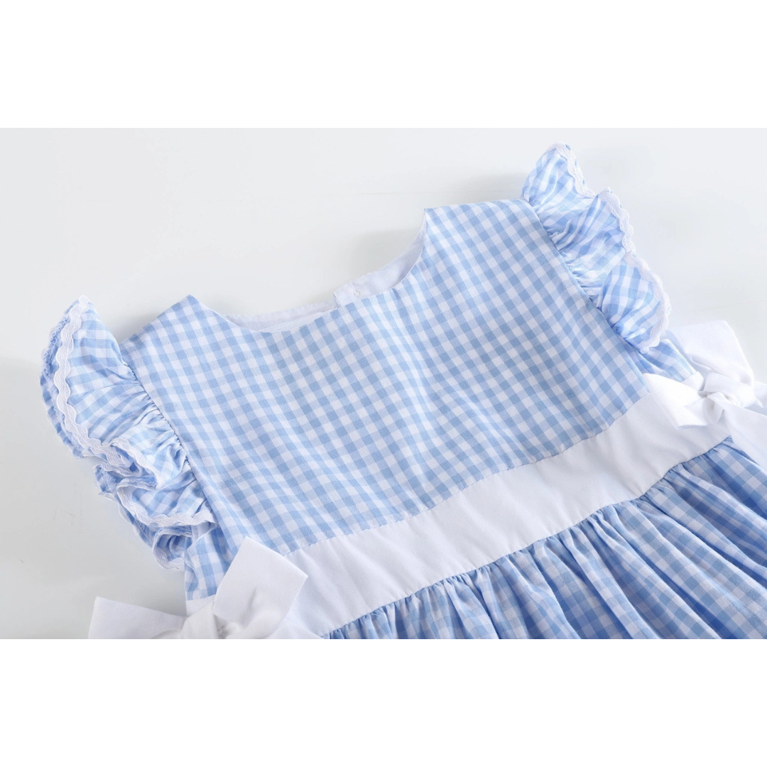 Light Blue Gingham Ruffle Bow Dress