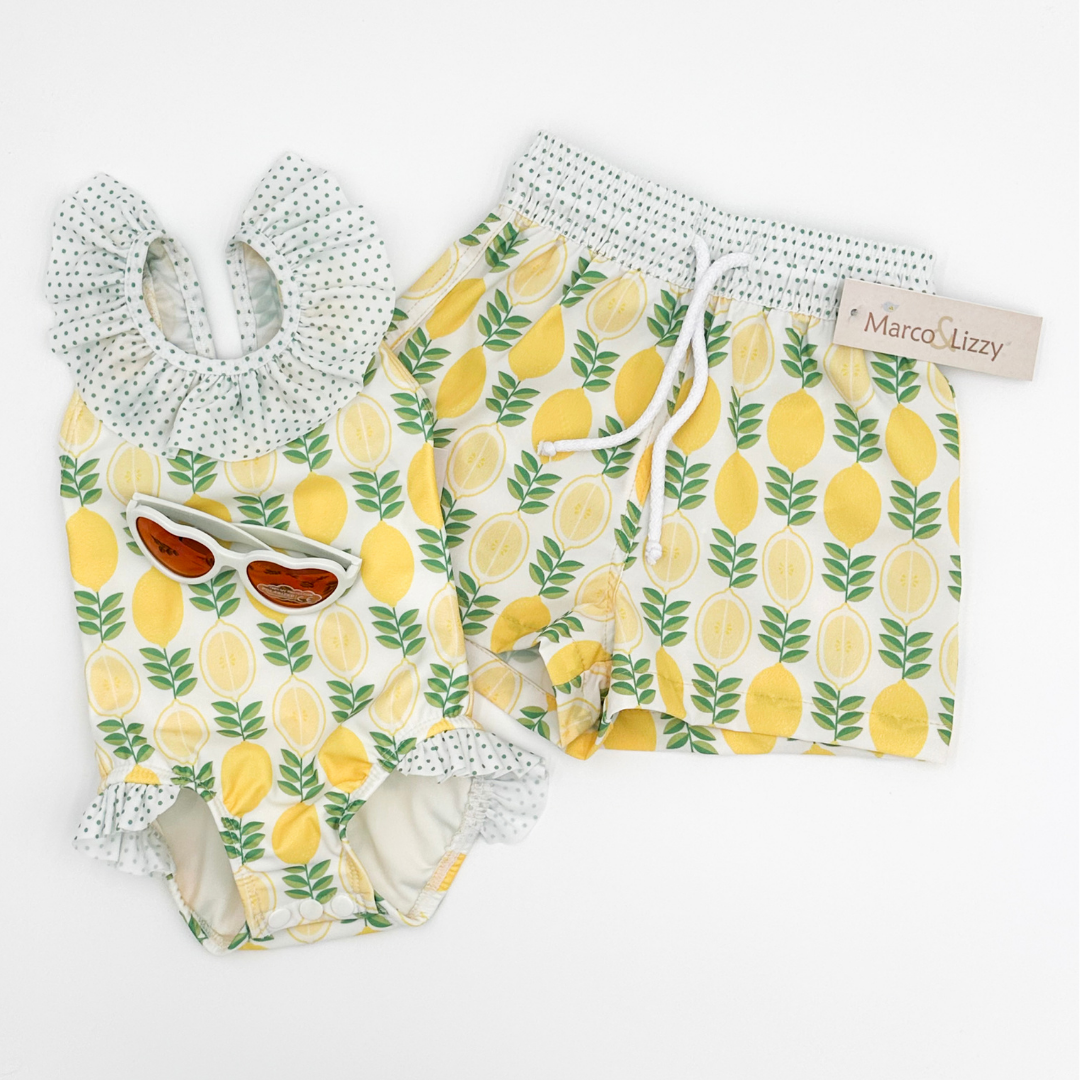 Lemon Print Swimsuit Trunks