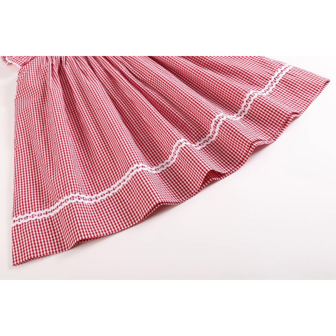 Red Gingham ABC Apple Smocked Bishop Dress