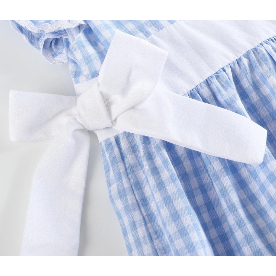 Light Blue Gingham Ruffle Bow Dress