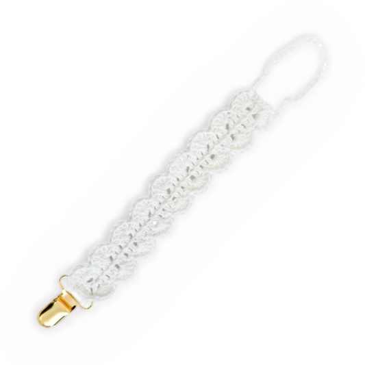 Bailey Pacifier Clip - White with Gold Metal Clip