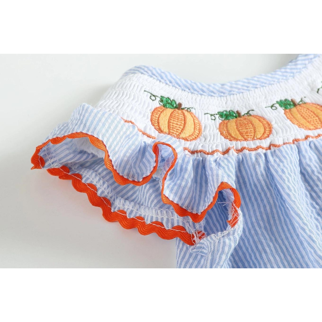 Light Blue Pumpkin Smocked Flutter-Sleeve Playsuit