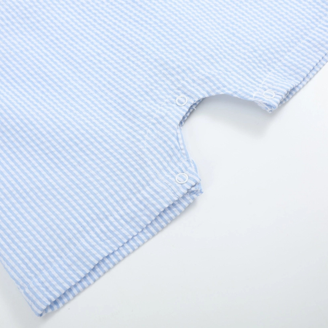 Blue Seersucker Helicopter Smocked Shortalls