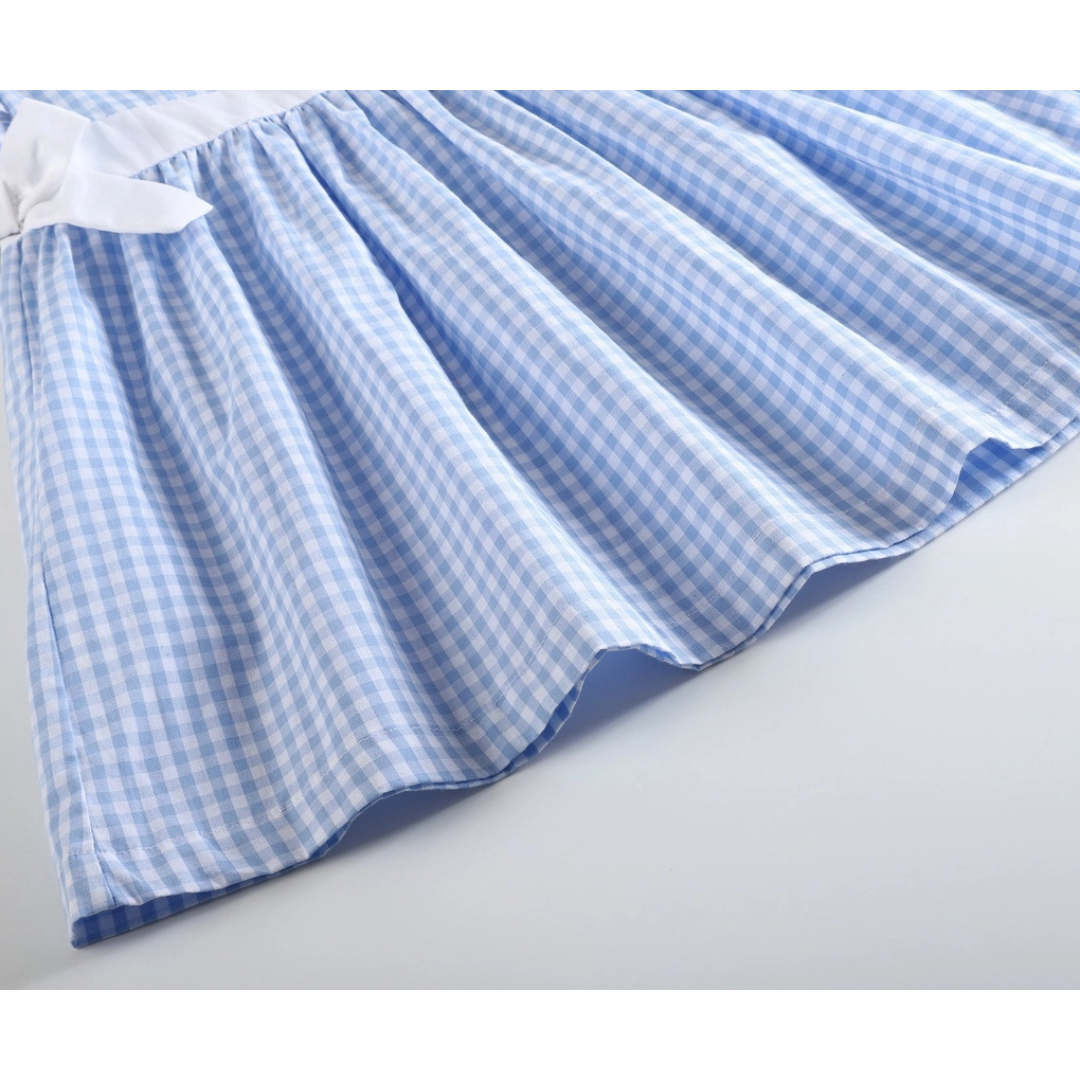 Light Blue Gingham Ruffle Bow Dress