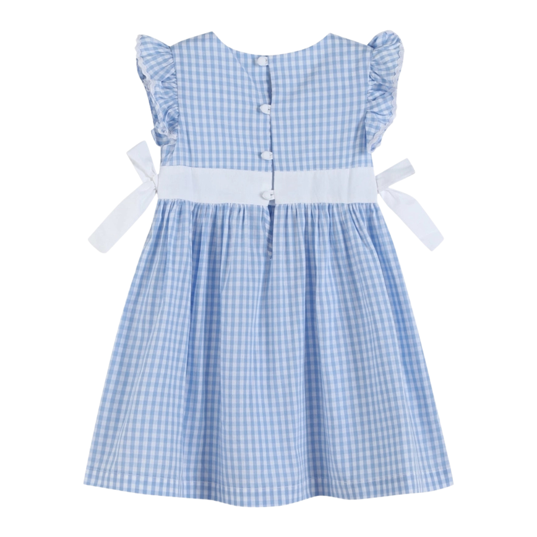Light Blue Gingham Ruffle Bow Dress