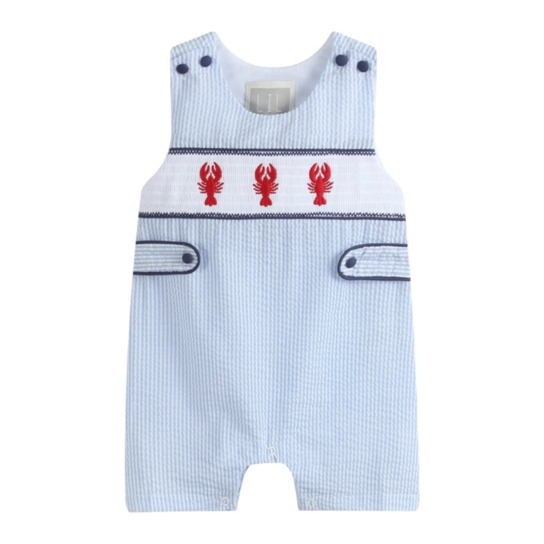 Blue Stripe Crawfish Smocked Shortalls