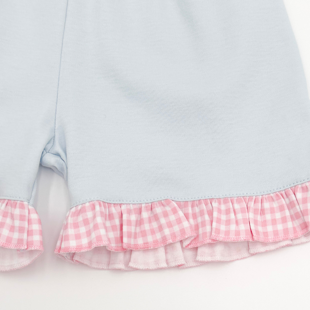 Sweet Cherry Applique Pink Ruffle Short Set