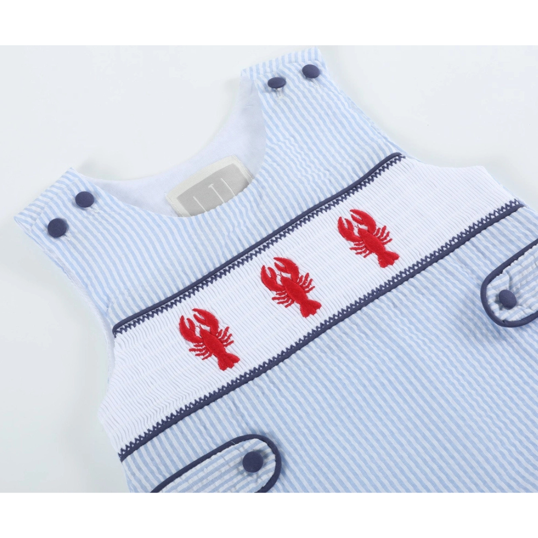 Blue Stripe Crawfish Smocked Shortalls