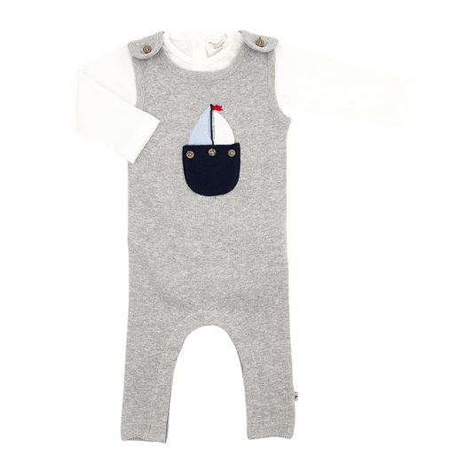 Boat Embroidered Pocket Baby Overall Set