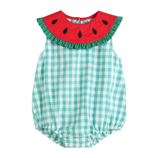 Green Gingham Watermelon Romper